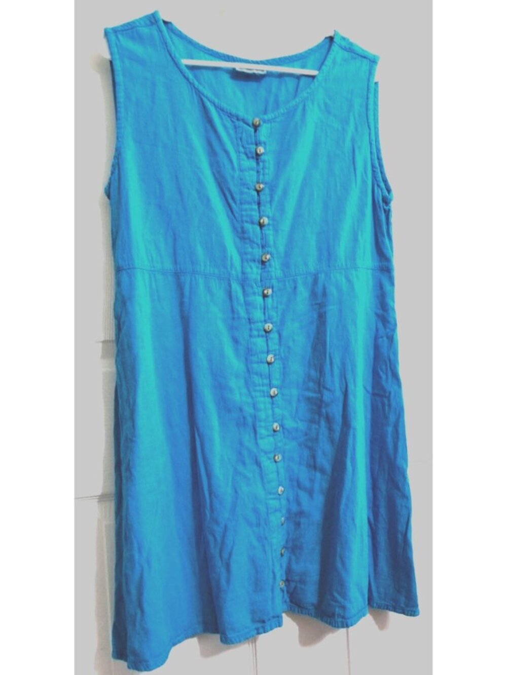 Eucalyptus Women's L Turquoise Sleeveless Handmade Cotton Button Front Dress